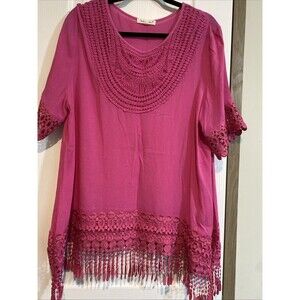 Indigo Soul Crochet Womens Tunic Pink Size XL Boho Cottagecore 100% Rayon